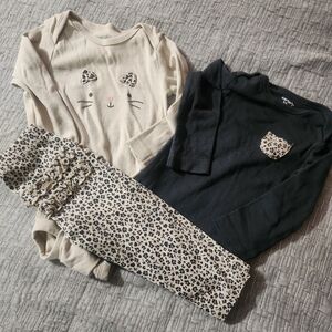 Carter's Neutral Leopard-Accent Matching Set in Cream and Black